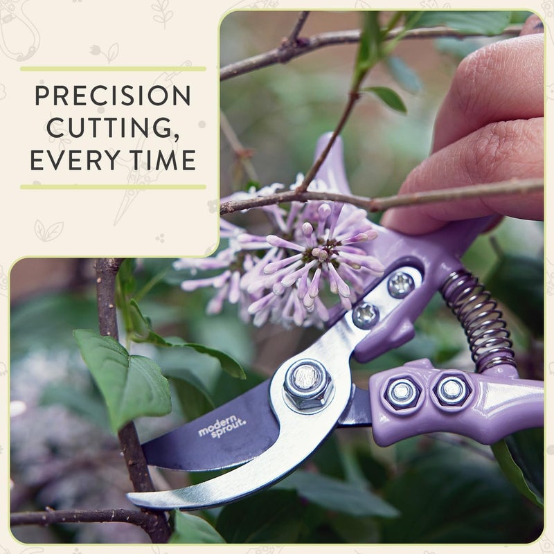 Modern Sprout Hand Pruners - Lightweight Pruning Shears W/Easy Lock- Gardening Scissors - Bypass Sharp Carbon Steel Blade - Rust Resistant - Garden Tools - Reusable Holster - Chartreuse - Image 2
